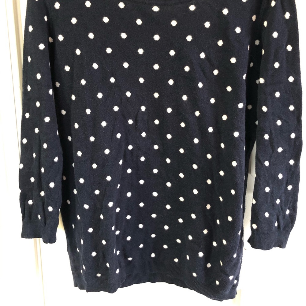 Navy and White Polka Dot Sweater 3/4 Sleeve Size M